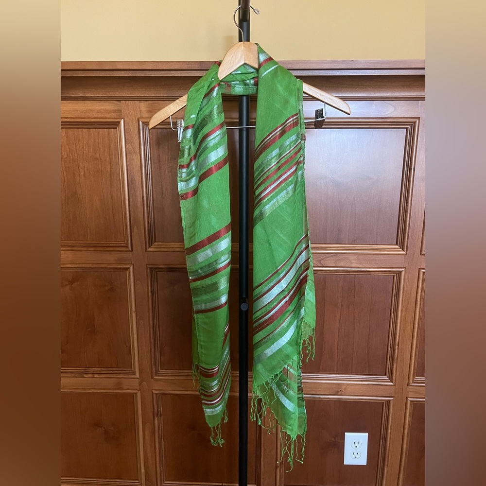 Moroccan Scarf Green Striped Multicolor One Size - Picture 3 of 12